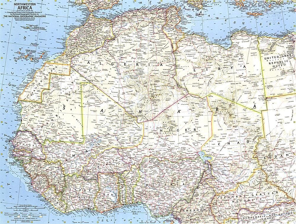 Carte de l'Afrique du Nord-Ouest de 1966 carte murale roulée (en tube) National Geographic Historic POD Default Title