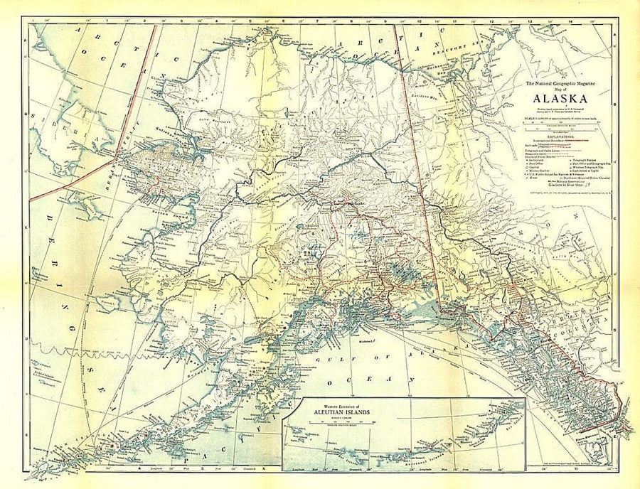 1914 Alaska Map Wall Map 