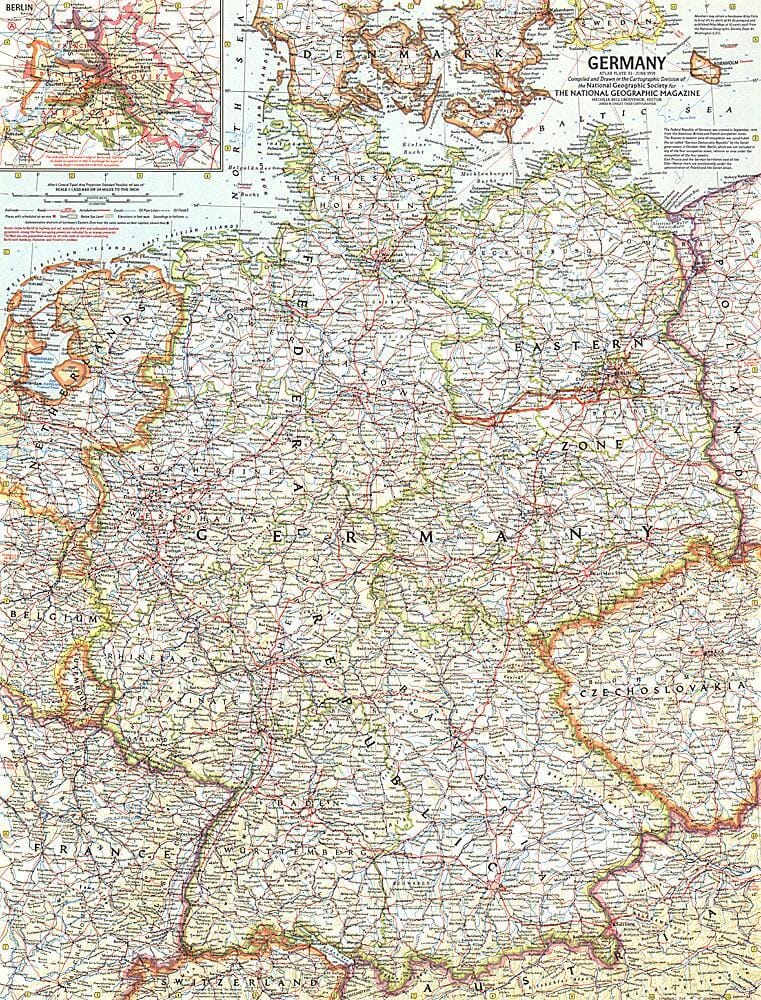 Carte de l'Allemagne de 1959 carte murale roulée (en tube) National Geographic Historic POD Default Title