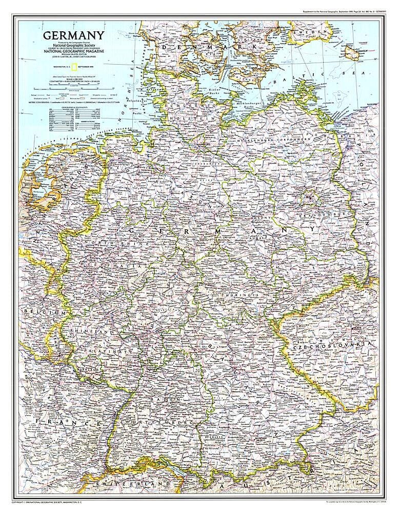 Carte de l'Allemagne de 1991 carte murale roulée (en tube) National Geographic Historic POD Default Title