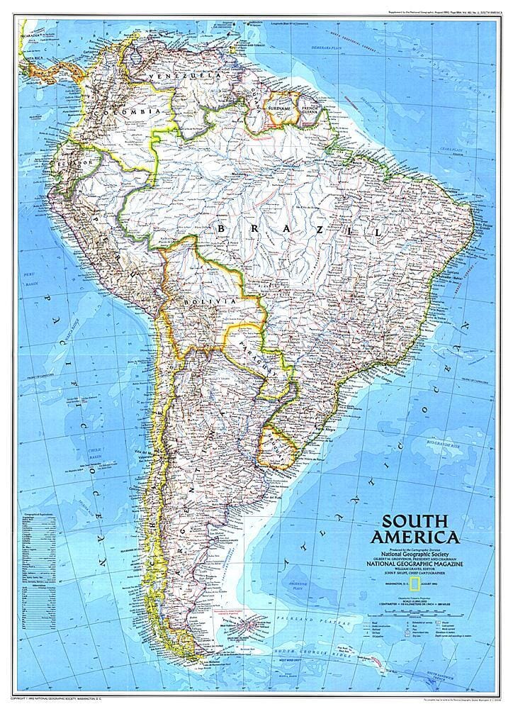 Carte de l'Amérique du Sud de 1992 carte murale roulée (en tube) National Geographic Historic POD Default Title
