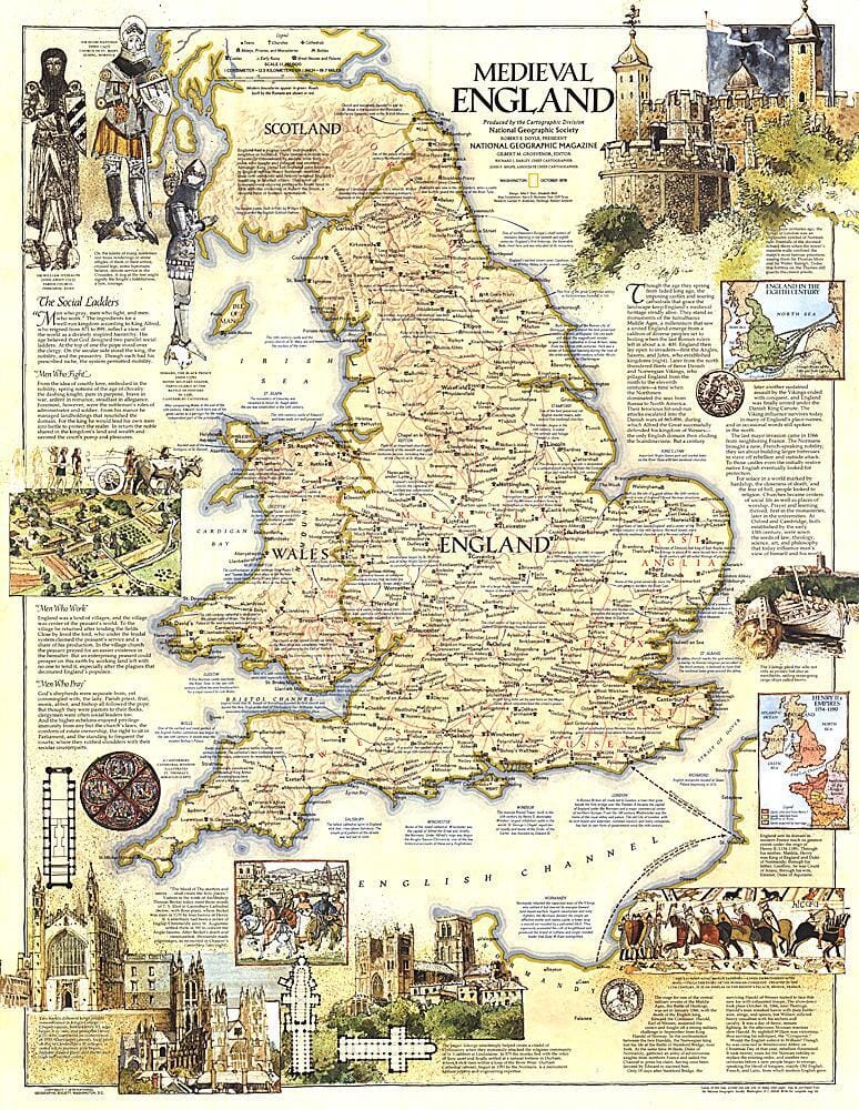Carte de l'Angleterre médiévale de 1979 carte murale roulée (en tube) National Geographic Historic POD Default Title