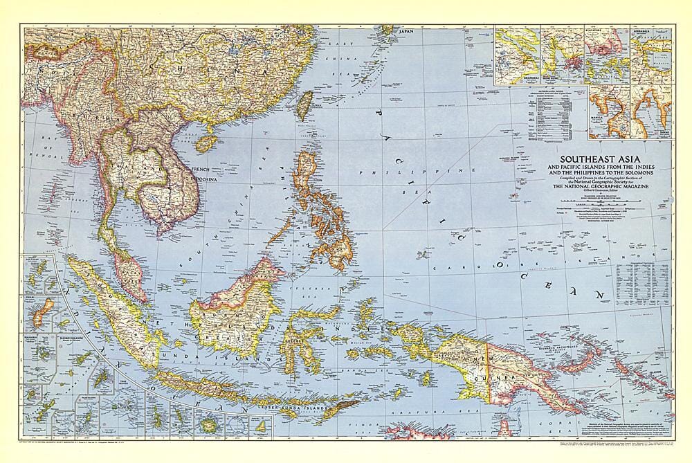 Carte de l'Asie du Sud-Est et des îles du Pacifique de 1944 carte murale roulée (en tube) National Geographic Historic POD Default Title