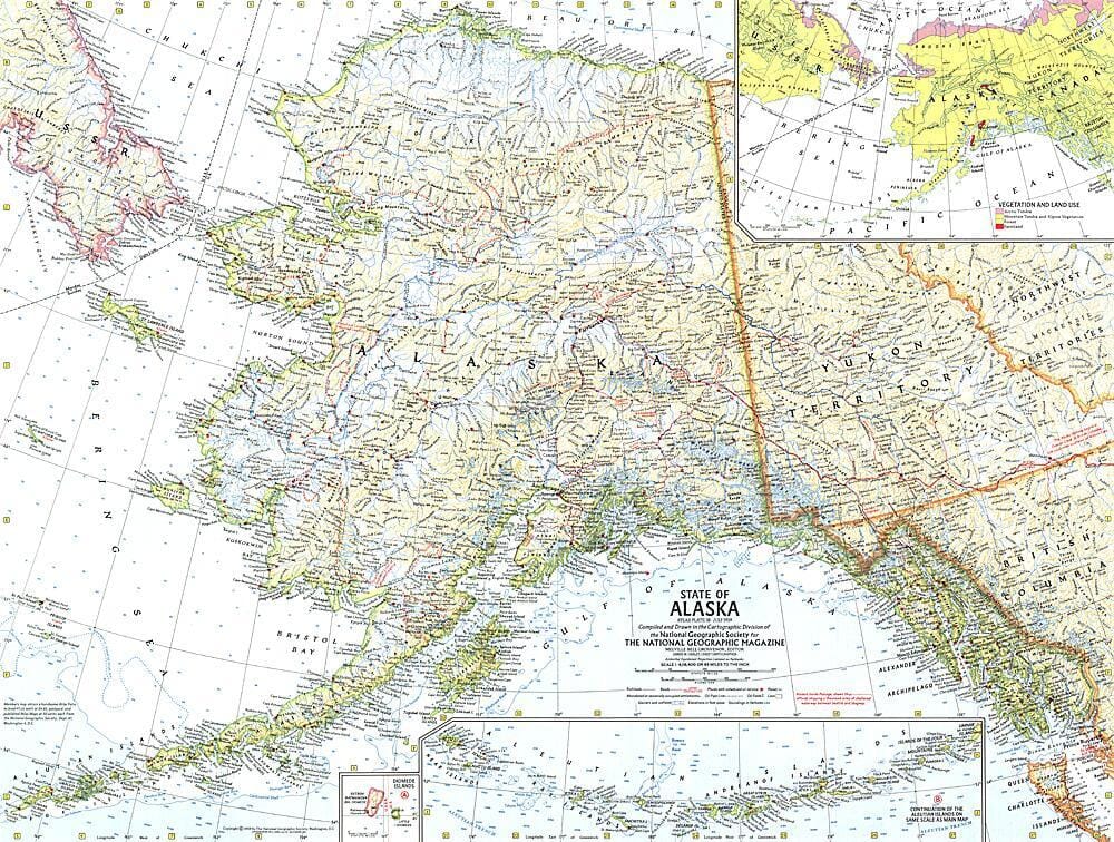 Carte de l'État d'Alaska de 1959 carte murale roulée (en tube) National Geographic Historic POD Default Title