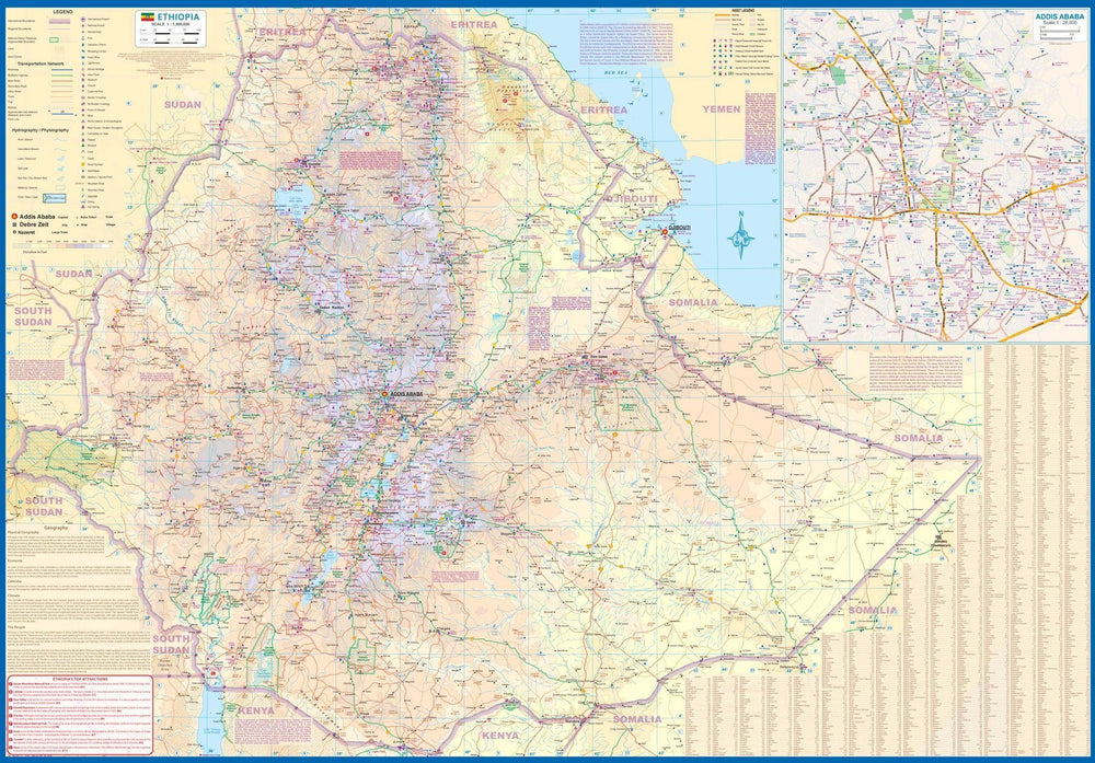 Carte de l'Ethiopie et de l'Erythrée - VERSION MURALE ET PLASTIFIEE | ITM carte murale grand tube ITM 
