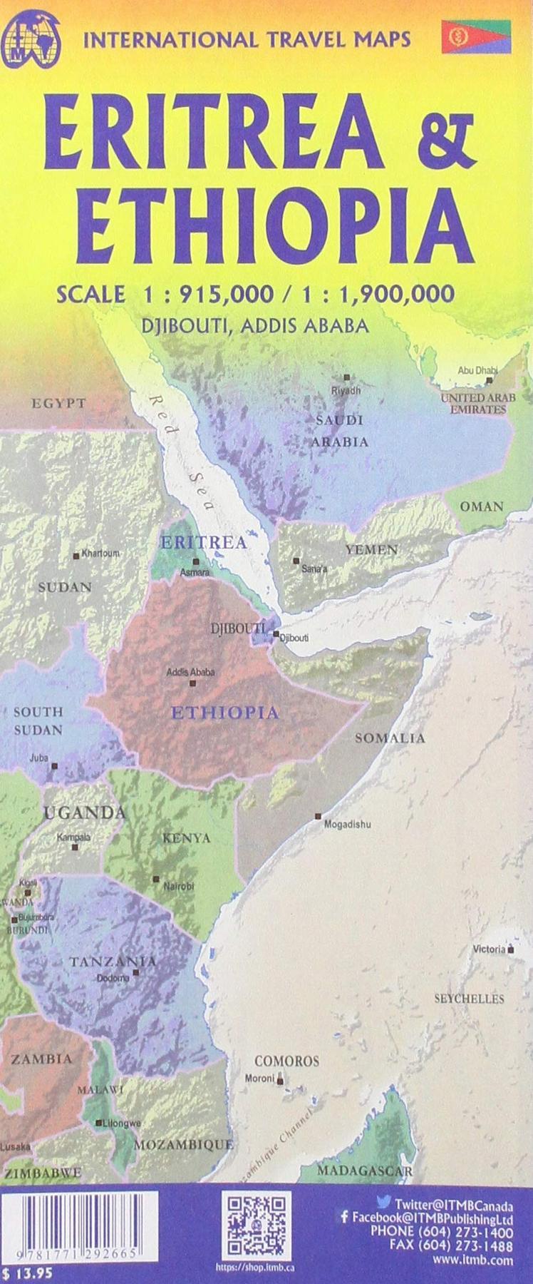 Carte de l'Ethiopie et de l'Erythrée - VERSION MURALE ET PLASTIFIEE | ITM carte murale roulée (en tube) ITM