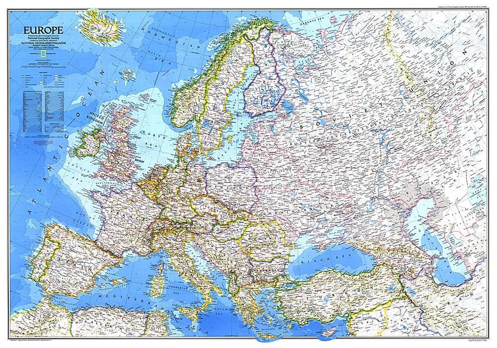 Carte de l'Europe de 1983 carte murale roulée (en tube) National Geographic Historic POD Default Title