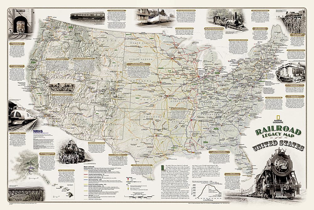 Carte de l'héritage ferroviaire des États-Unis [format poster et en tube] | National Geographic carte murale roulée (en tube) National Geographic