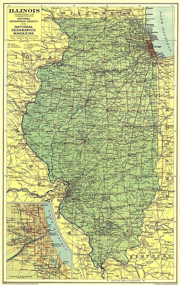 Carte de l'Illinois de 1931 carte murale roulée (en tube) National Geographic Historic POD Default Title