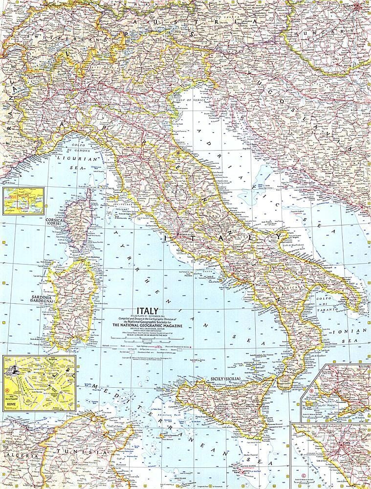 Carte de l'Italie de 1961 carte murale roulée (en tube) National Geographic Historic POD Default Title