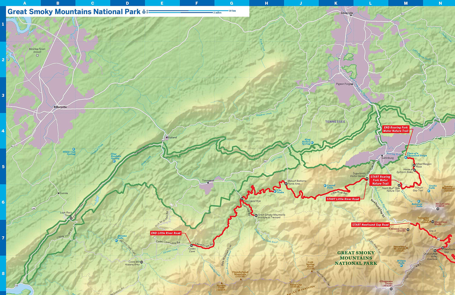 Carte de planification (en anglais) - Great Smoky Mountains national park | Lonely Planet carte routière Lonely Planet EN