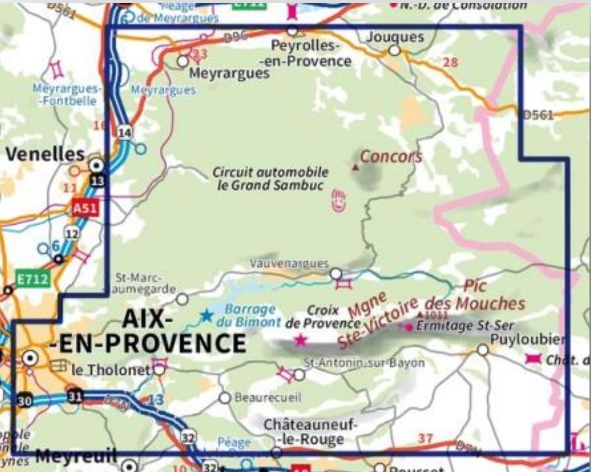 Carte de plein-air - Montagne Saint-Victoire, massif Concors | IGN carte de randonnée IGN