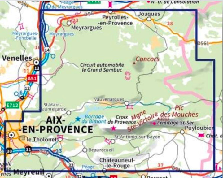 Carte de plein-air - Montagne Saint-Victoire, massif Concors | IGN carte de randonnée IGN