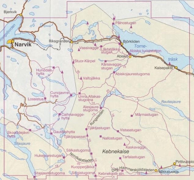 Carte de plein air n° BD6 - Abisko, Kebnekaise, Narvik (Suède) | Norstedts - Fjällkartan carte de randonnée Norstedts