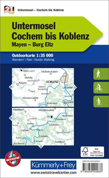 Carte de plein air n° WK.21 - Untermosel - Cochem à Koblenz (Allemagne) | Kümmerly & Frey carte pliée Kümmerly & Frey 