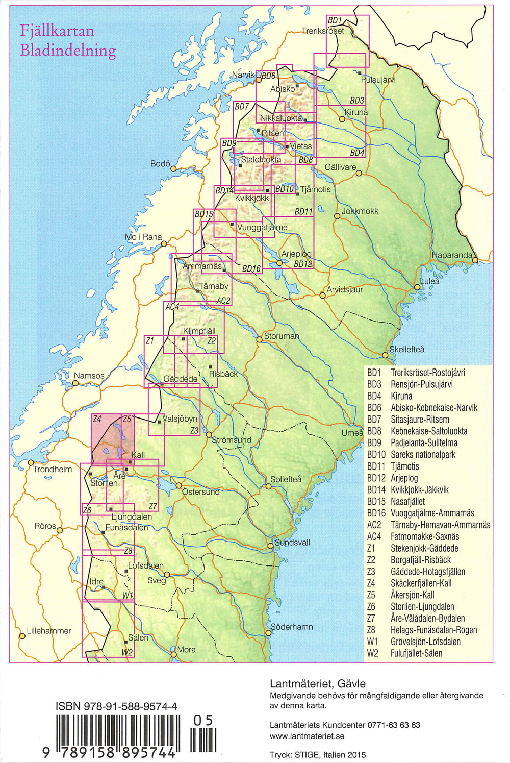 Carte de plein air n° Z4 - Skäckerfjällen, Kall (Suède) | Norstedts - Fjällkartan carte pliée Norstedts 