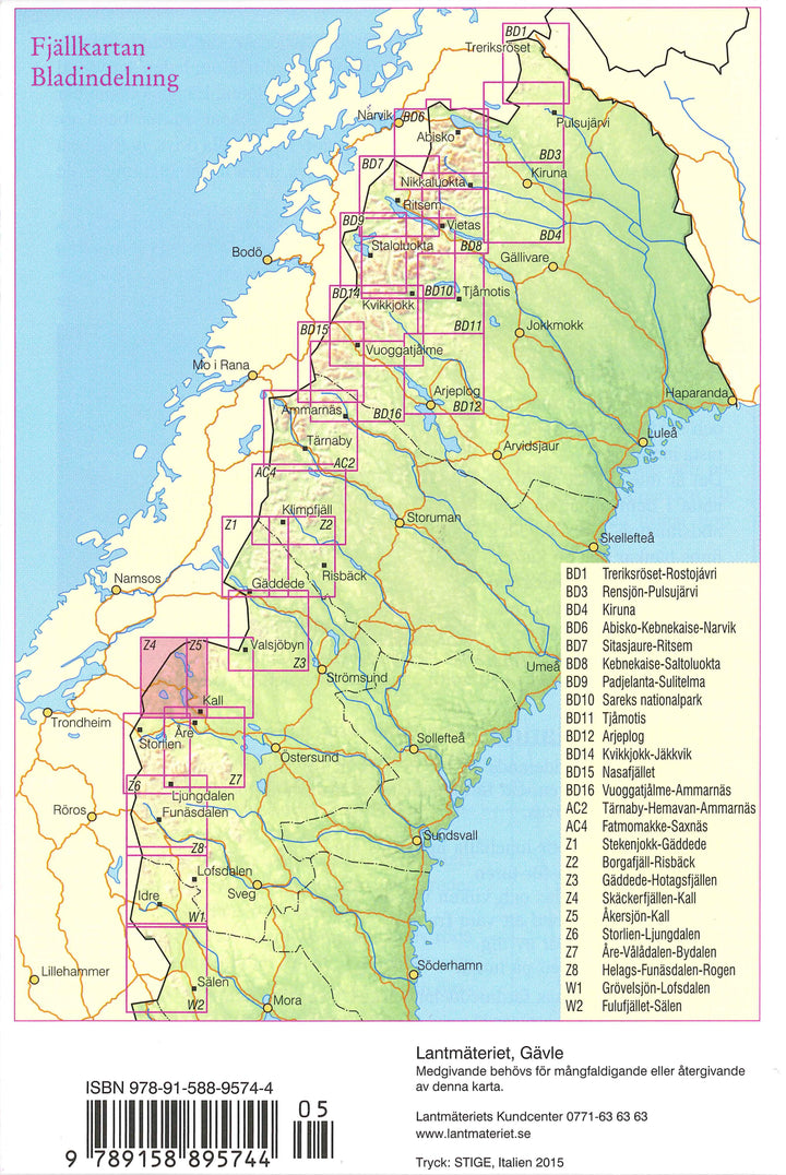 Carte de plein air n° Z4 - Skäckerfjällen, Kall (Suède) | Norstedts - Fjällkartan carte pliée Norstedts 