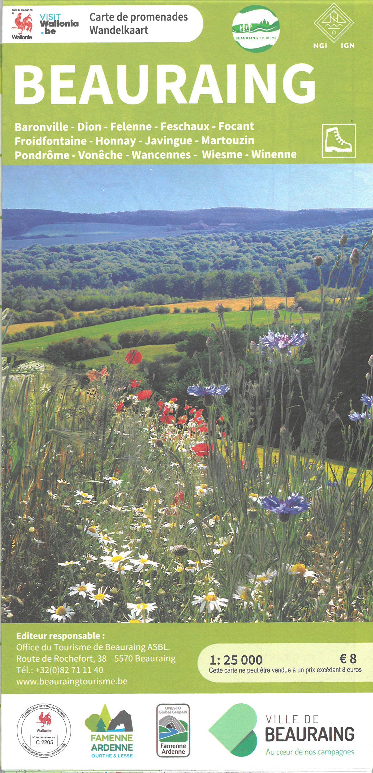 Carte de promenades - Beauraing (Belgique) | NGI carte de randonnée IGN Belgique