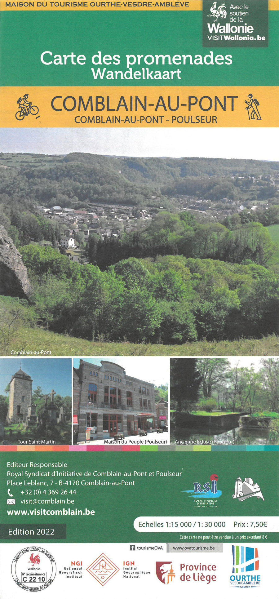 Carte de promenades - Comblain-au-Pont (Belgique) | NGI carte pliée IGN Belgique 