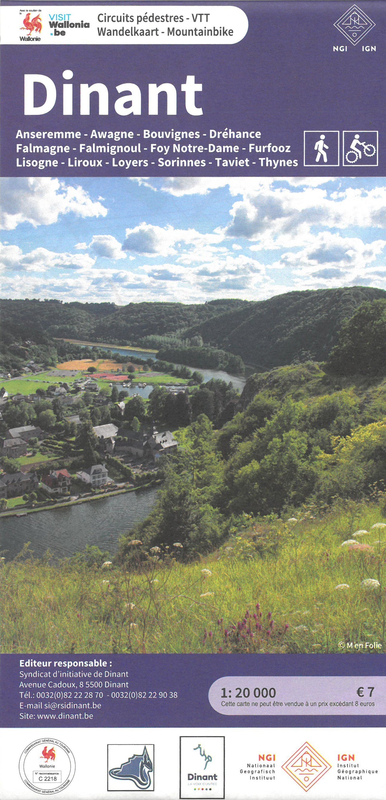 Carte de promenades - Dinant (Belgique) | NGI carte de randonnée IGN Belgique