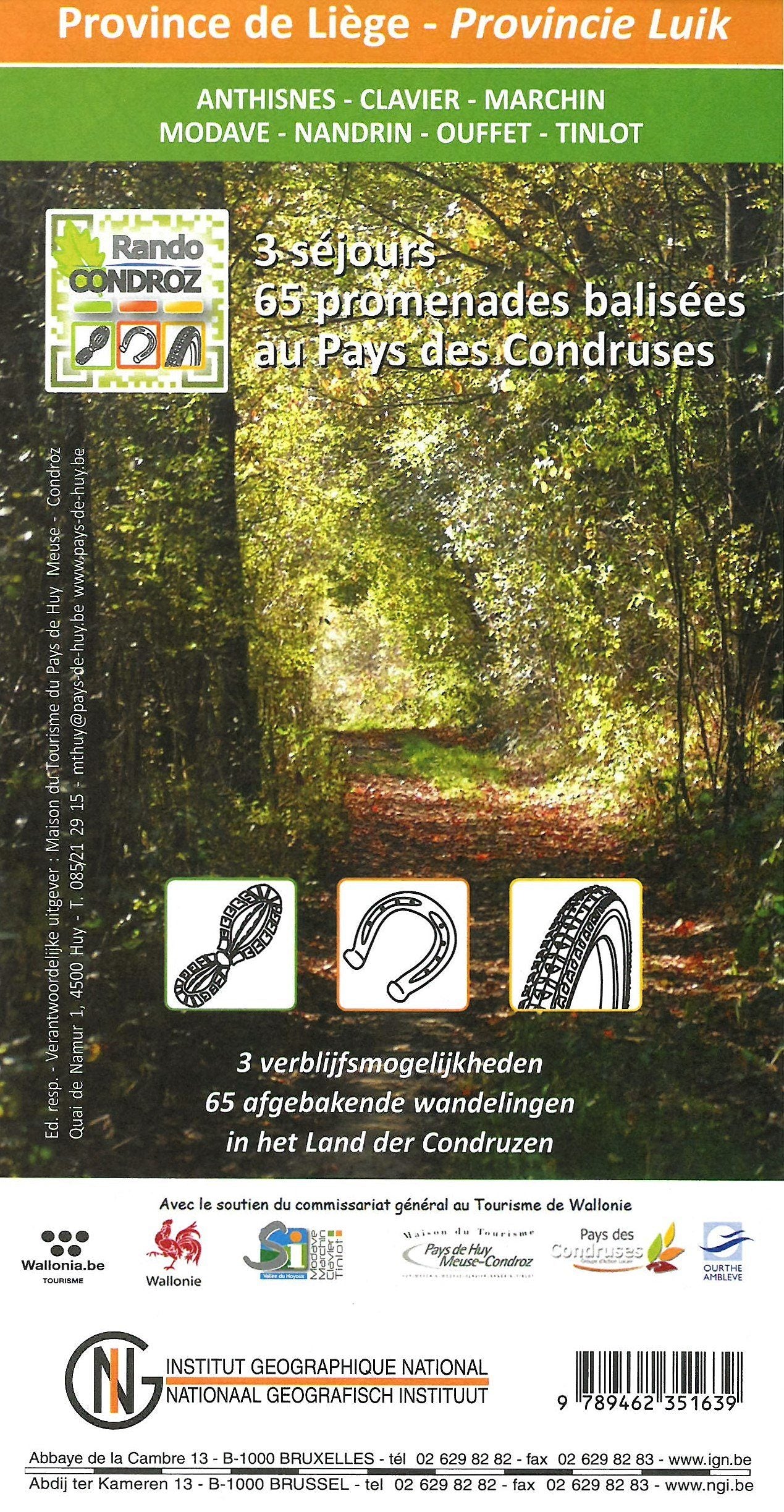 Carte de promenades pédestre, VTT et équestre - Au pays des Condruses (Belgique) | NGI carte de randonnée IGN Belgique Default Title