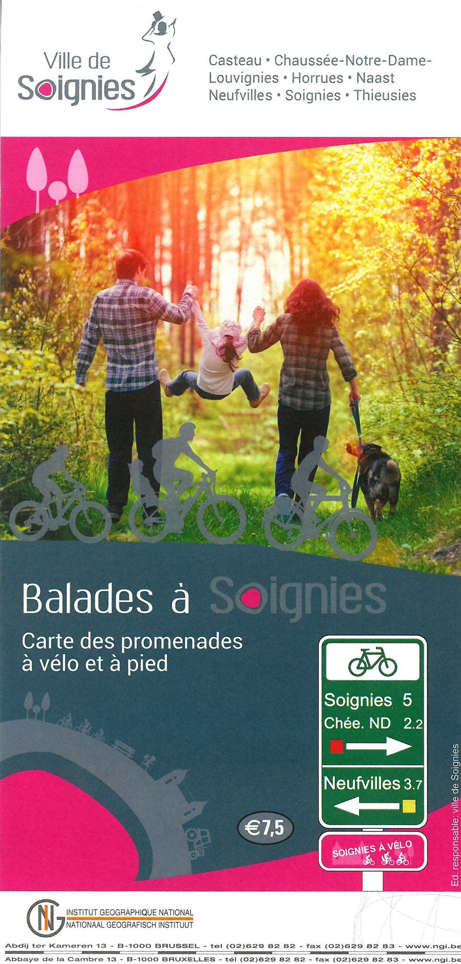 Carte de promenades - Soignies (Belgique) | NGI carte pliée IGN Belgique 
