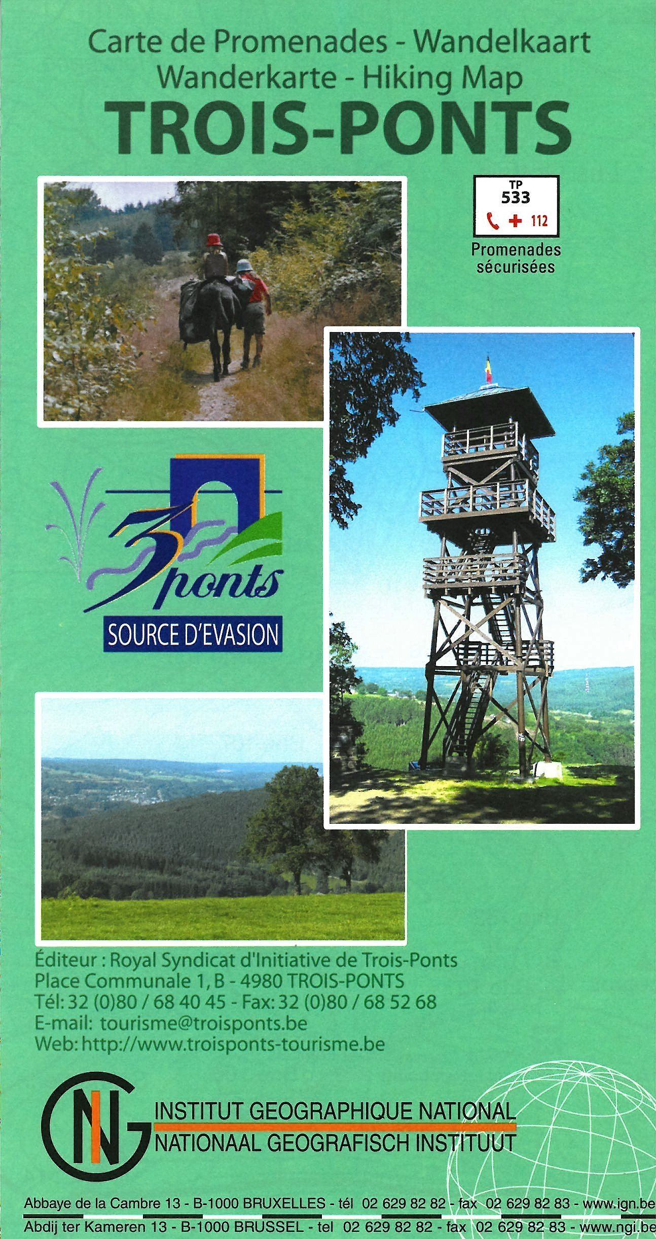 Carte de promenades - Trois-Ponts (Belgique) | NGI carte de randonnée IGN Belgique Default Title