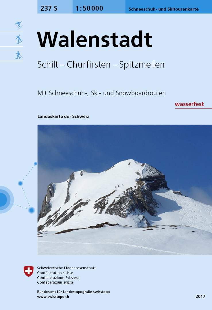 Carte de randonnée à ski n° 237S - Walenstadt (Säntis, Churfirsten, Spitzmeilen), Suisse | Swisstopo - ski au 1/50 000 carte pliée Swisstopo 