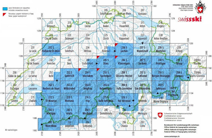Carte de randonnée à ski n° 256S - Disentis (Suisse) | Swisstopo - ski au 1/50 000 carte pliée Swisstopo 