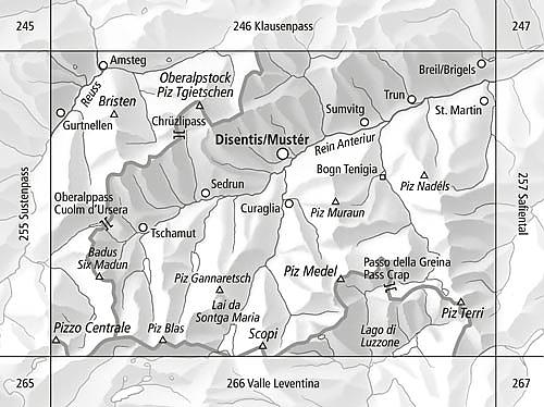Carte de randonnée à ski n° 256S - Disentis (Suisse) | Swisstopo - ski au 1/50 000 carte de randonnée Swisstopo
