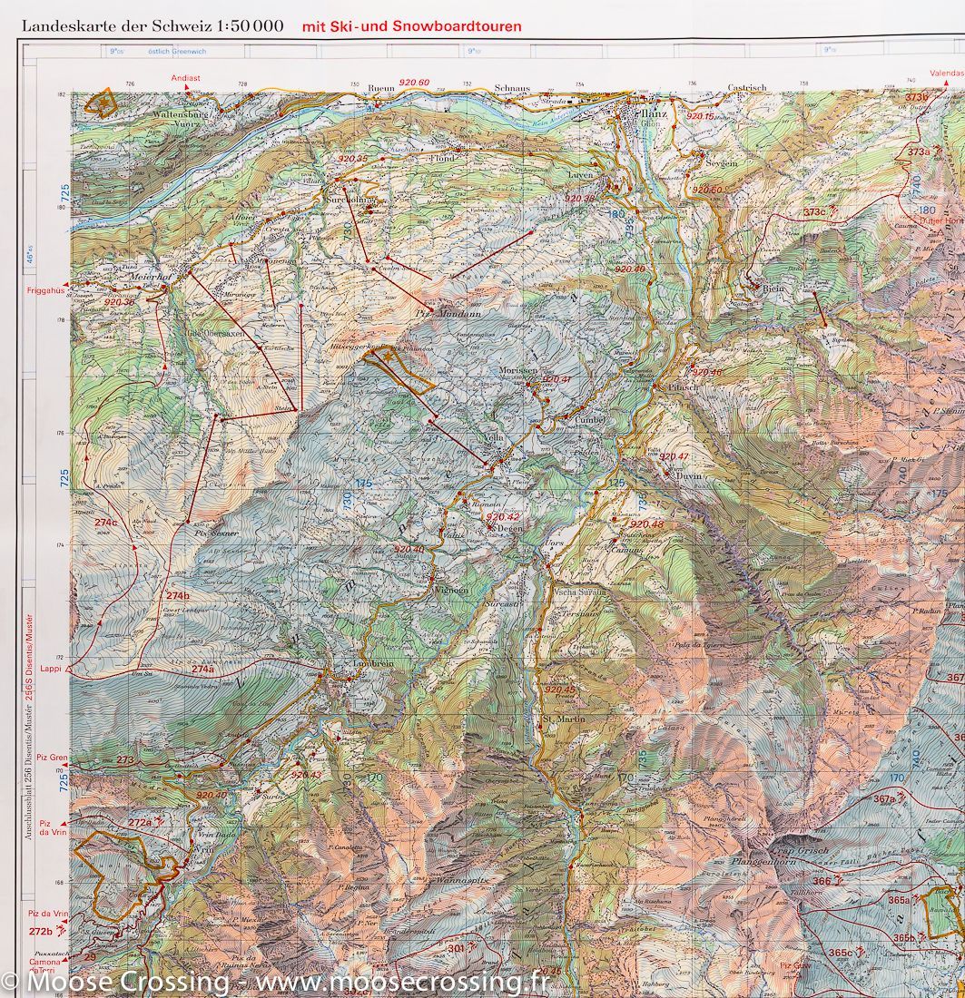 Carte de randonnée à ski n° 257S - Safiental (Ilanz, Vals, Heizenberg), Suisse | Swisstopo - ski au 1/50 000 carte de randonnée Swisstopo