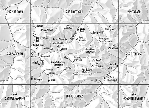 Carte de randonnée à ski n° 258S - Bergün (Suisse) | Swisstopo - ski au 1/50 000 carte de randonnée Swisstopo