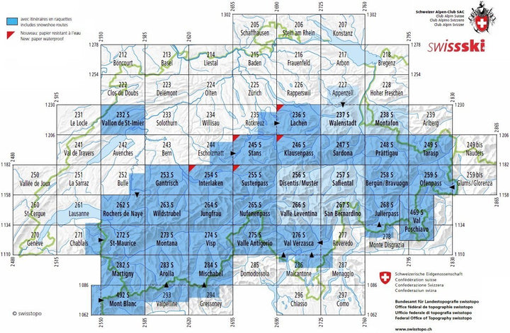 Carte de randonnée à ski n° 262S - Rochers de Naye (Suisse) | Swisstopo - ski au 1/50 000 carte pliée Swisstopo 