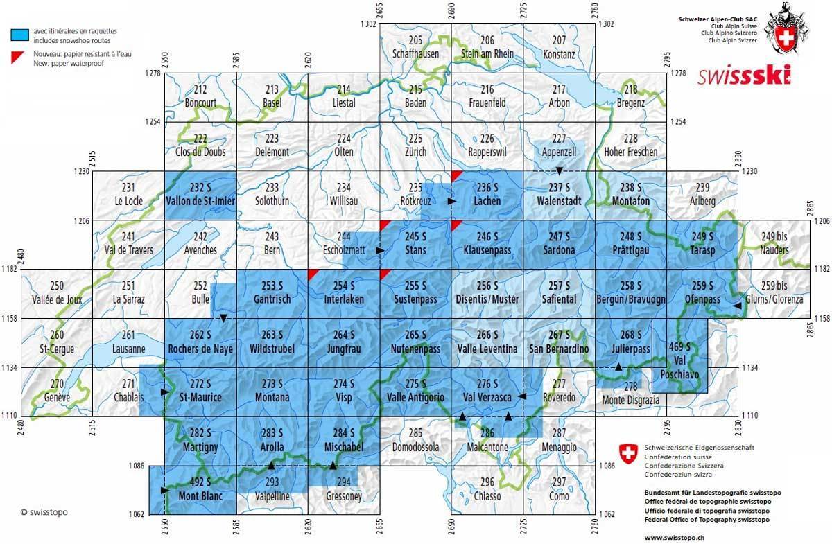 Carte de randonnée à ski n° 264S - Jungfrau (Suisse) | Swisstopo - ski au 1/50 000 carte de randonnée Swisstopo
