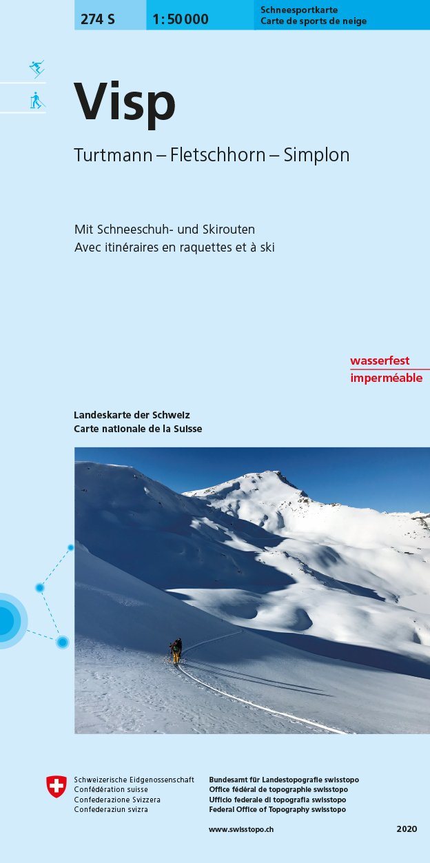 Carte de randonnée à ski n° 274S - Visp, Ginals, Simplon, Alpe Dèvero (Suisse) | Swisstopo - ski au 1/50 000 carte pliée Swisstopo 