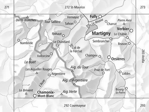 Carte de randonnée à ski n° 282S - Martigny (Suisse) | Swisstopo - ski au 1/50 000 carte de randonnée Swisstopo