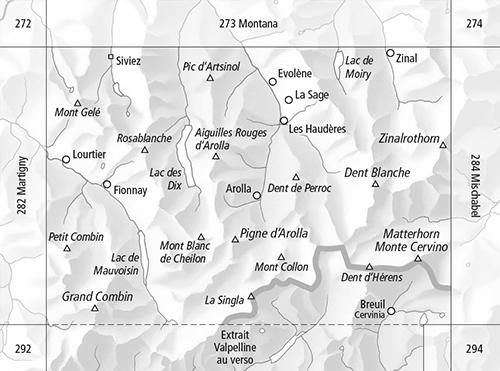 Carte de randonnée à ski n° 283S - Arolla (Suisse) | Swisstopo - ski au 1/50 000 carte de randonnée Swisstopo