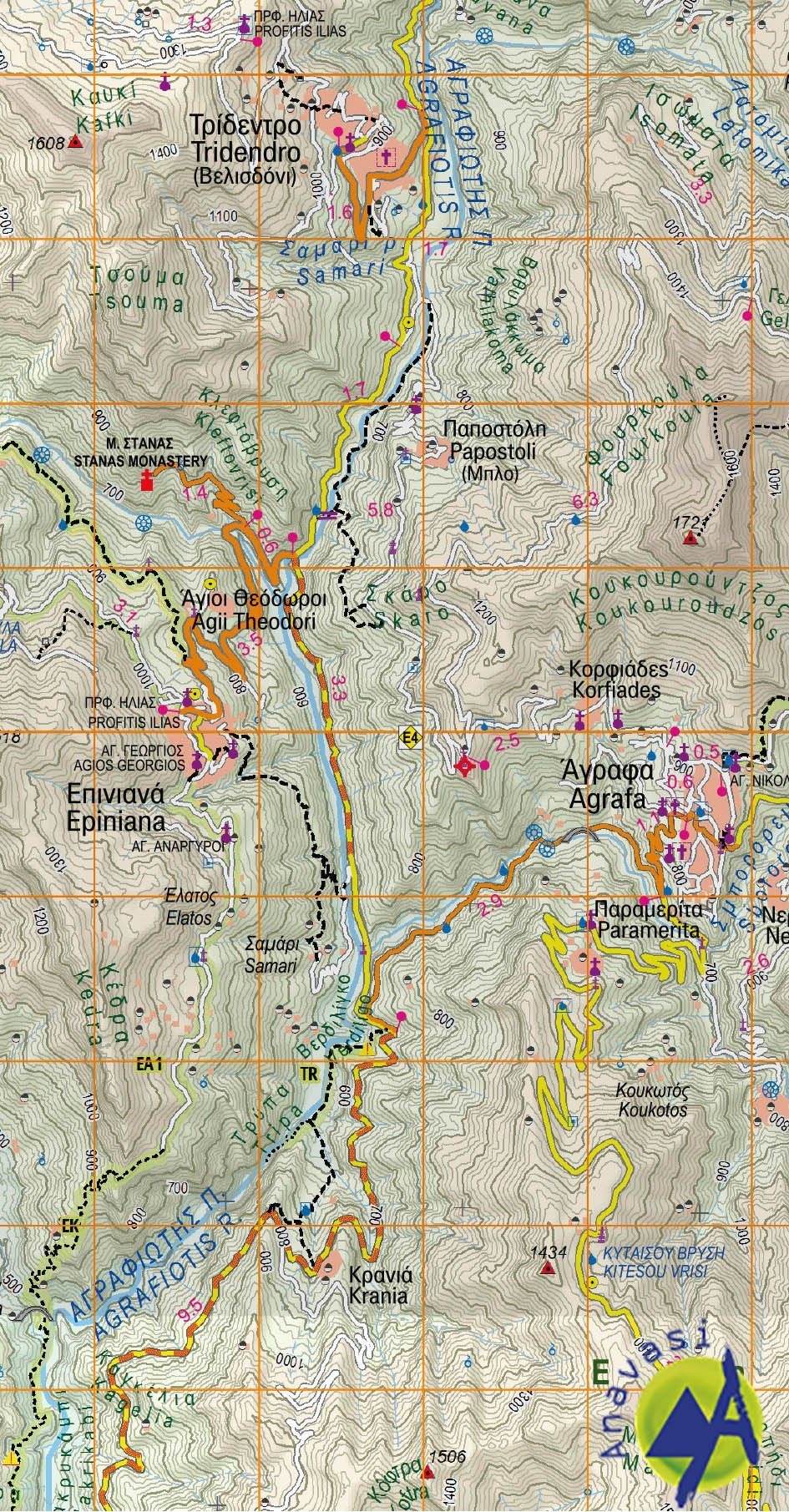 Carte de randonnée n° 2.5 / 4.1 - Agrafa (Grèce centrale) | Anavasi carte de randonnée Anavasi