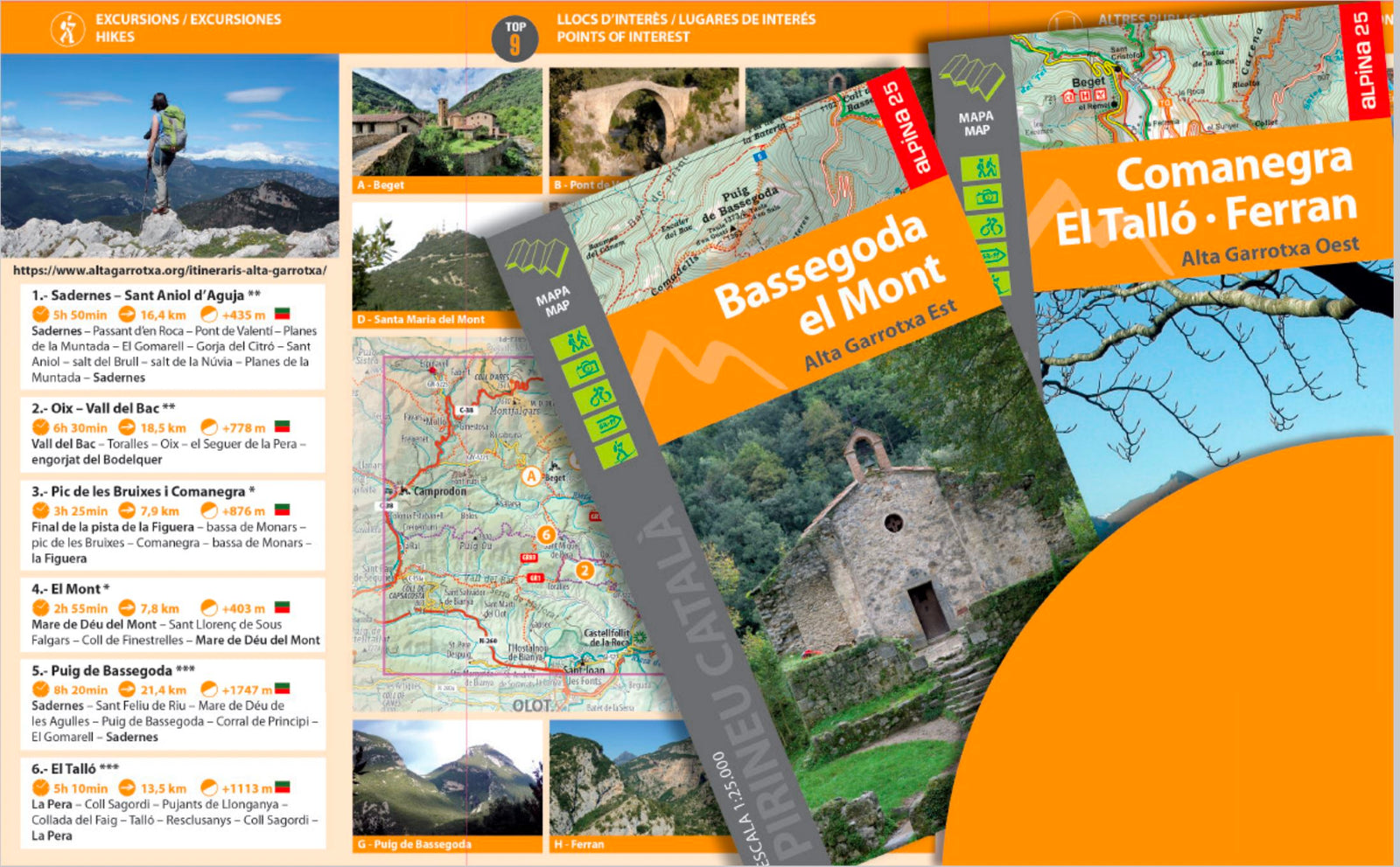Lot de 2 cartes de randonnée - Alta Garrotxa, Comanegra, Bassegoda, el Mont (Pyrénées catalanes) | Alpina carte de randonnée Editorial Alpina