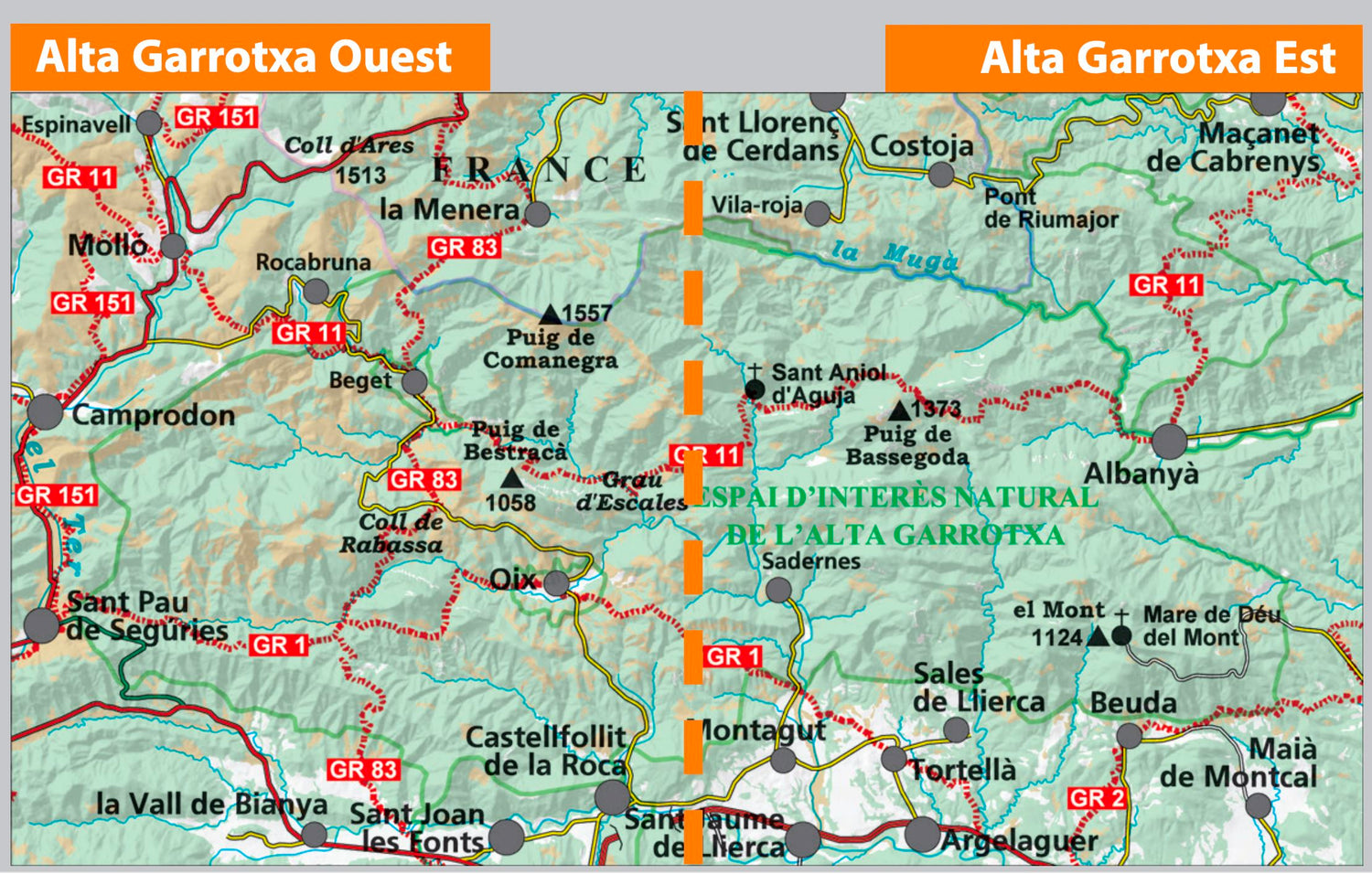Lot de 2 cartes de randonnée - Alta Garrotxa, Comanegra, Bassegoda, el Mont (Pyrénées catalanes) | Alpina carte de randonnée Editorial Alpina