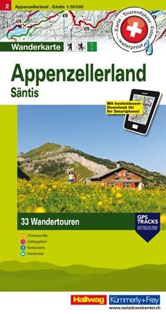 Carte de randonnée backcountry n° HKF.WK.02 - Appenzellerland, Säntis (Suisse) | Hallwag carte pliée Hallwag 