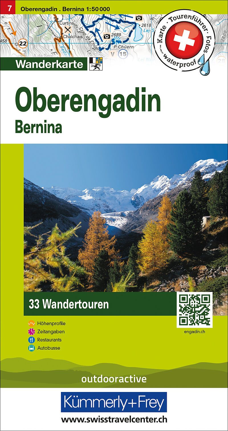 Carte de randonnée backcountry n° HKF.WK.07 - Oberengadin, Bernina (Suisse) | Hallwag carte pliée Hallwag 
