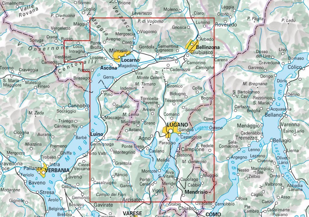 Carte de randonnée backcountry n° HKF.WK.08 - Lugano Région, Mendrisiotto (Suisse) | Hallwag carte de randonnée Hallwag