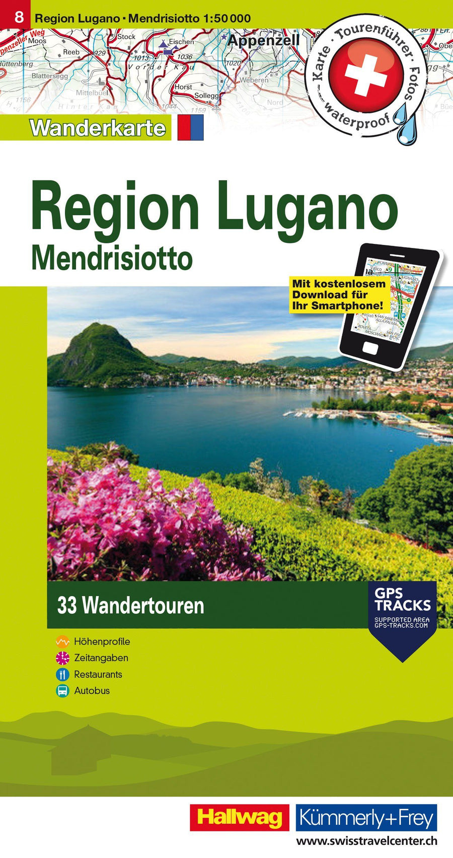 Carte de randonnée backcountry n° HKF.WK.08 - Lugano Région, Mendrisiotto (Suisse) | Hallwag carte pliée Hallwag 