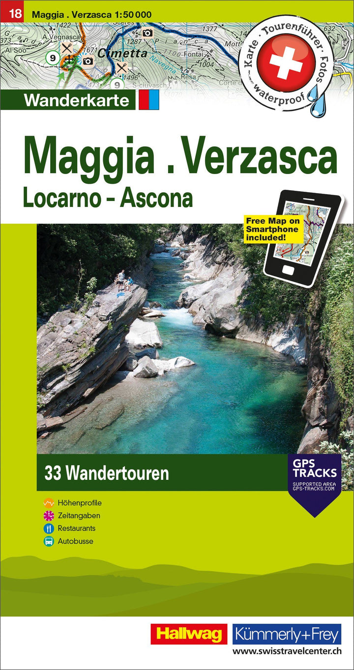 Carte de randonnée backcountry n° HKF.WK.18 - Maggia, Verzasca, Locarno, Ascona (Suisse) | Hallwag carte pliée Hallwag 