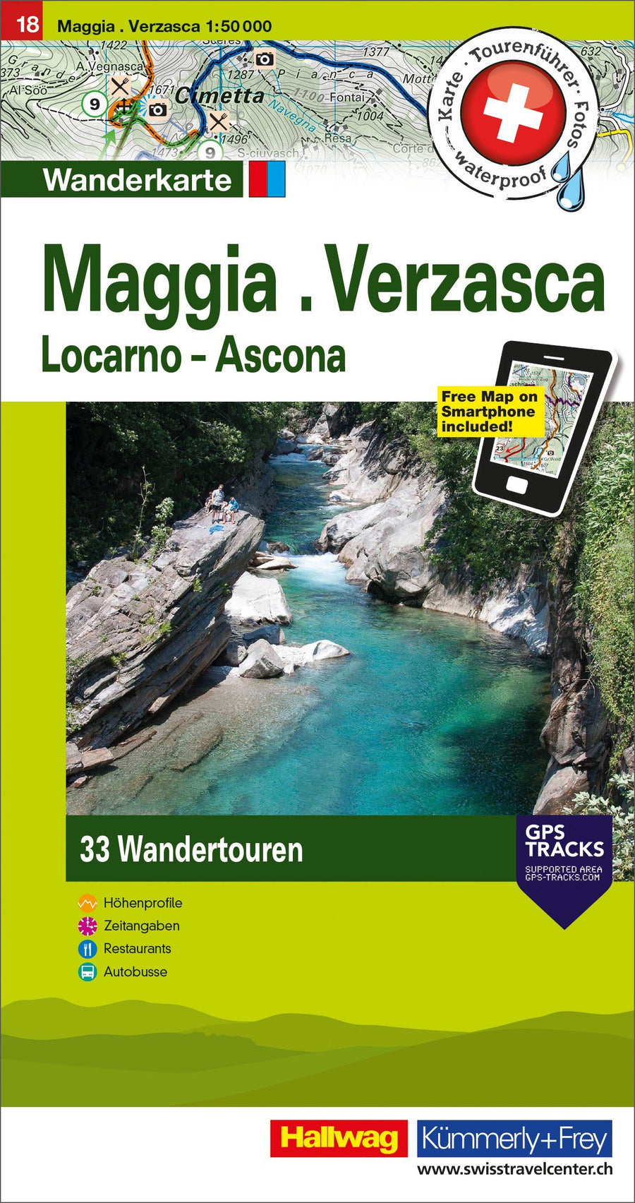 Carte de randonnée backcountry n° HKF.WK.18 - Maggia, Verzasca, Locarno, Ascona (Suisse) | Hallwag carte pliée Hallwag 