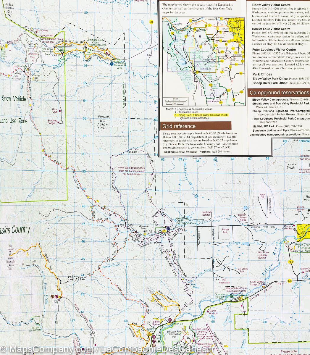 Carte de randonnée - Bragg Creek & Sheep Valley (région de Kananaskis, Alberta) | Gem Trek carte de randonnée Gem Trek Publishing
