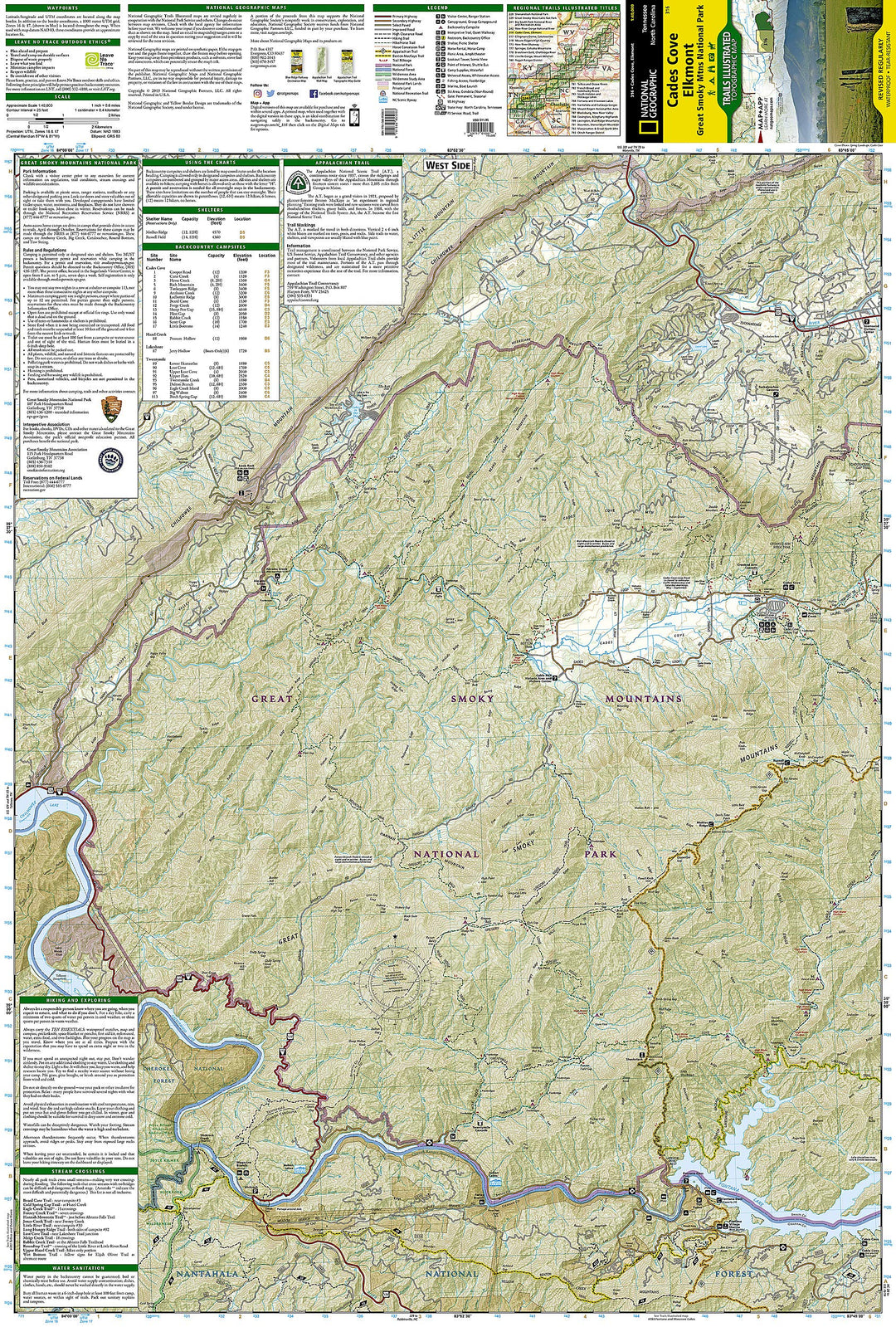 Carte de randonnée - Cades Cove, Elkmont - Great smoky mountains National Park (Caroline du Nord, Tennessee), n° 316 | National Geographic carte pliée National Geographic 
