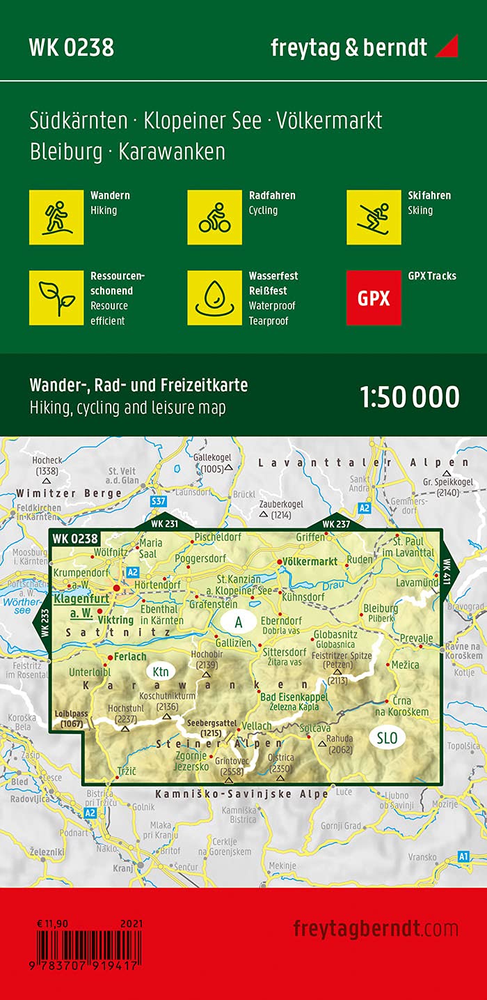 Carte de randonnée - Carinthie Sud - Klopeiner See - Karawanken (Alpes autrichiennes), n° WK238 | Freytag & Berndt carte pliée Freytag & Berndt 