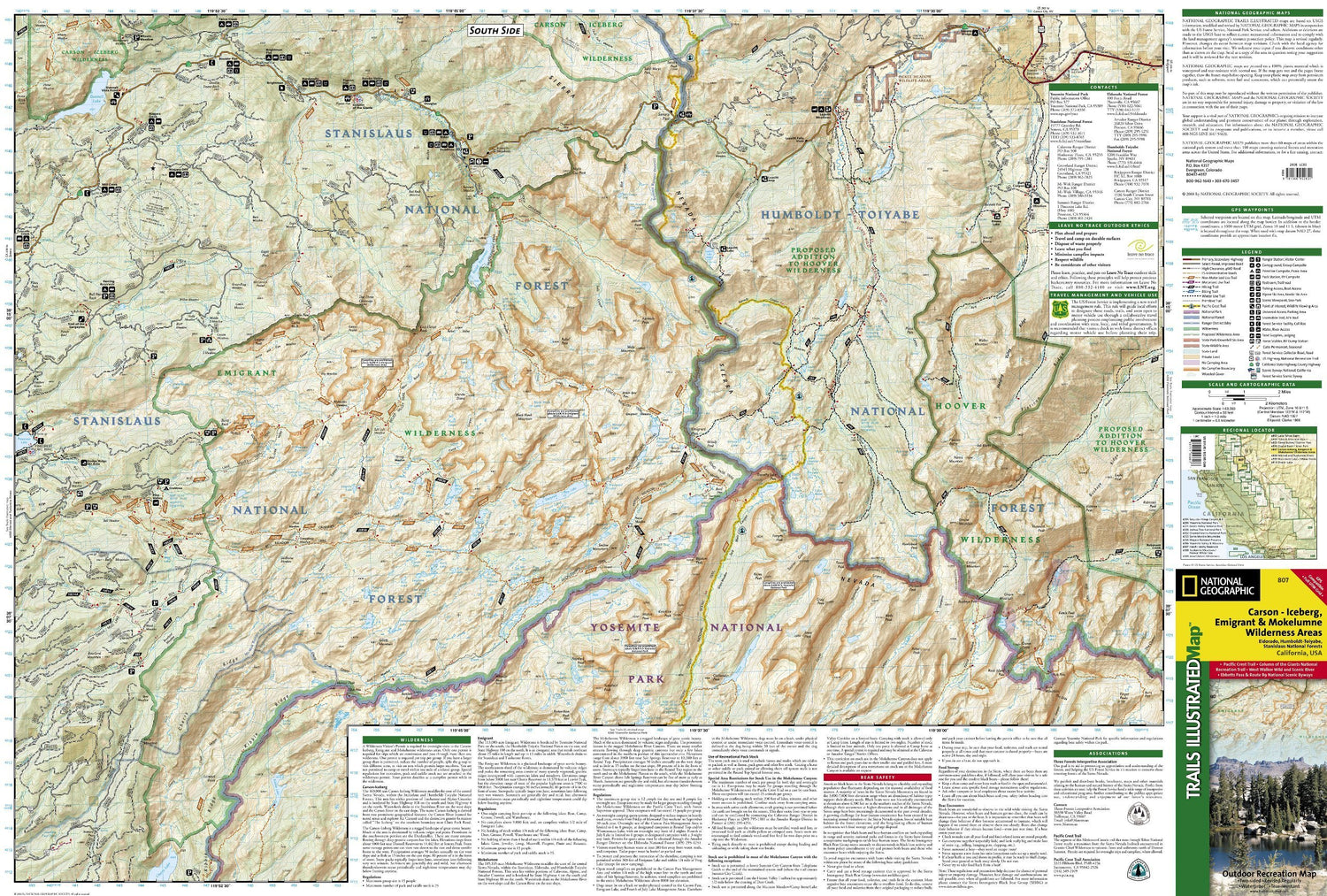 Carte de randonnée n° 807 - Carson - Iceberg, Emigrant, & Mokelumne Wilderness Areas (Californie) | National Geographic carte de randonnée National Geographic